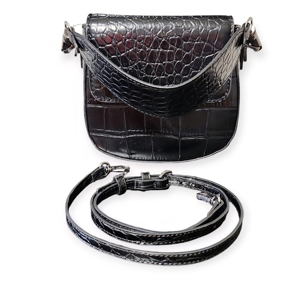 Zara Black Croc-Pattern Crossbody Bag - Picture 5 of 8